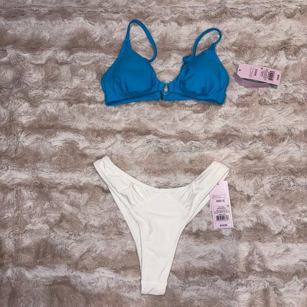 Wild Fable Bikini Set XS Blue Top & White Bottom – NWT – Removable Pads